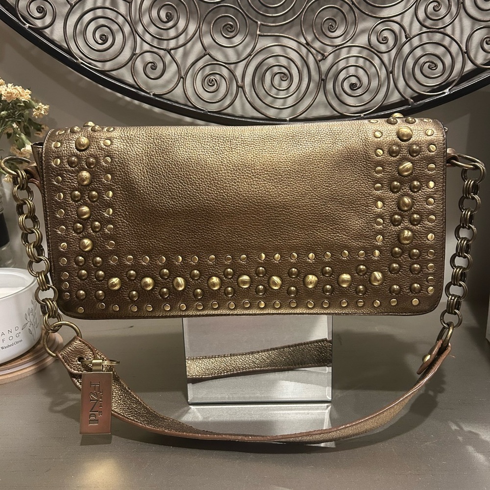 The Finds Gold Studded Leather Crossbody